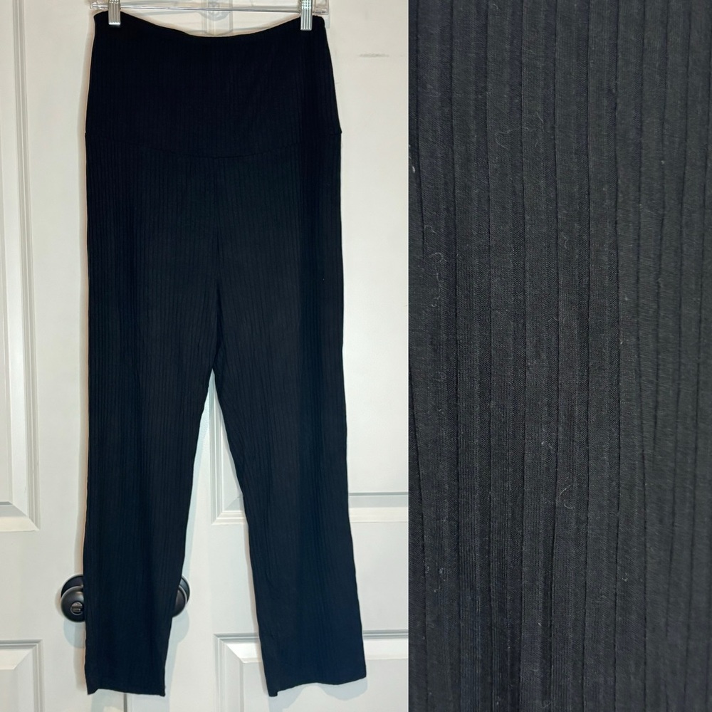 Nom Maternity Camilla Black Ribbed Straight Leg Lounge Casual Pant M